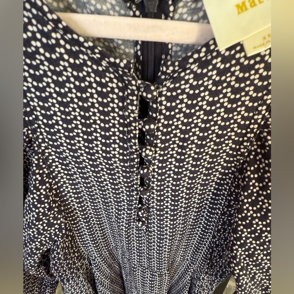 Anthropologie Maeve Polka Dot Linen/Cotton Blend Dress with Puff Sleeves, XS - Picture 4 of 8